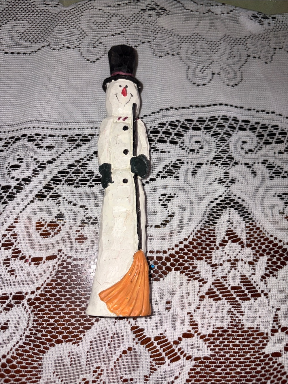 Handcrafted White Snowman Figurine